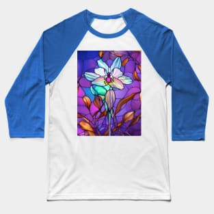 Stained Glass Orchid Flower Baseball T-Shirt